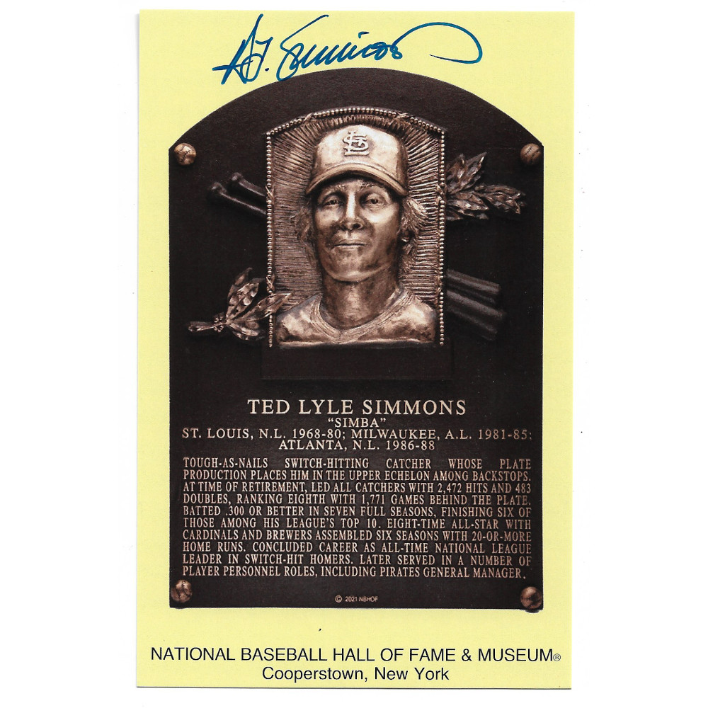 Ted Simmons Autographed Hall of Fame Plaque Postcard (Beckett) Ted Simmons Autographed Hall of Fame Plaque Postcard (Beckett)