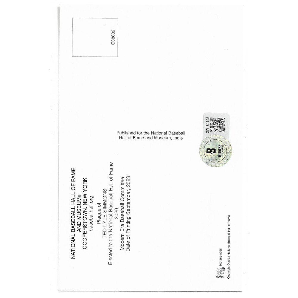 Ted Simmons Autographed Hall of Fame Plaque Postcard (Beckett) Ted Simmons Autographed Hall of Fame Plaque Postcard (Beckett)