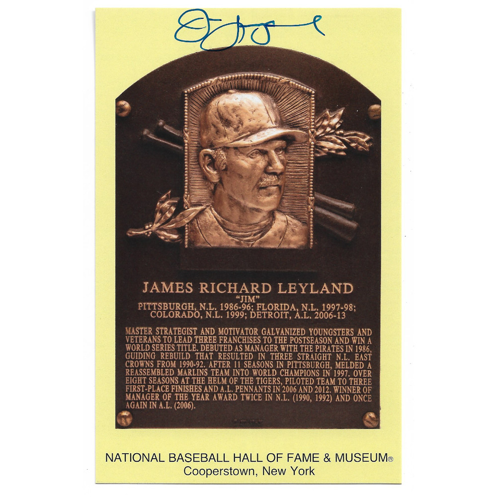 Jim Leyland Autographed Hall of Fame Plaque Postcard (Beckett)