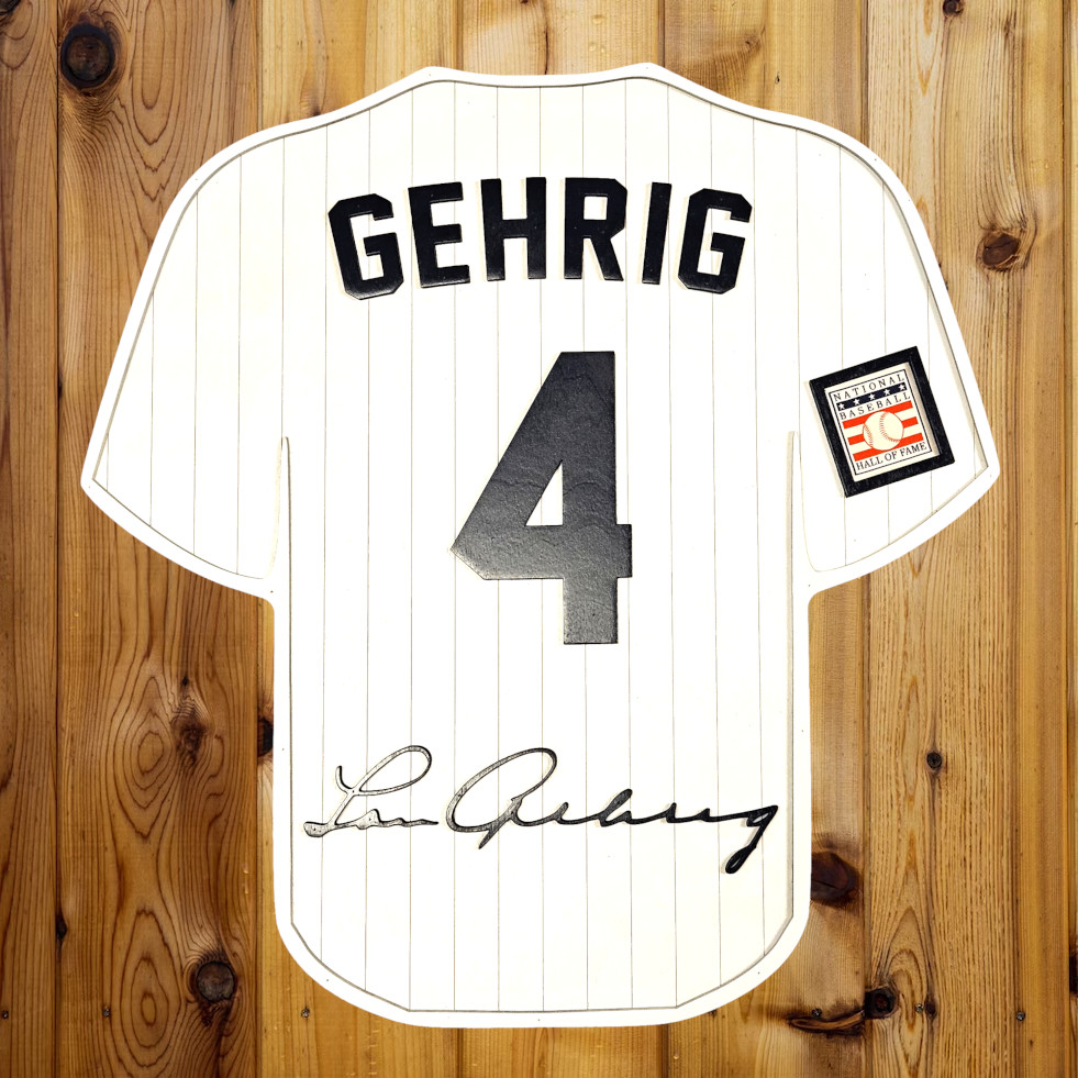 Lou Gehrig 3D Signature Wood Jersey 19 x 18 Wall Sign  (white)