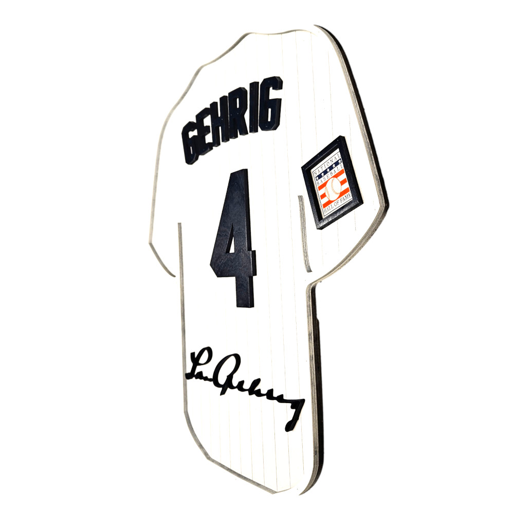 Lou Gehrig 3D Signature Wood Jersey 19 x 18 Wall Sign  (white)