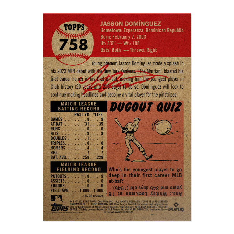 Jasson Dominguez New York Yankees 2024 Topps Living # 758 Rookie Card
