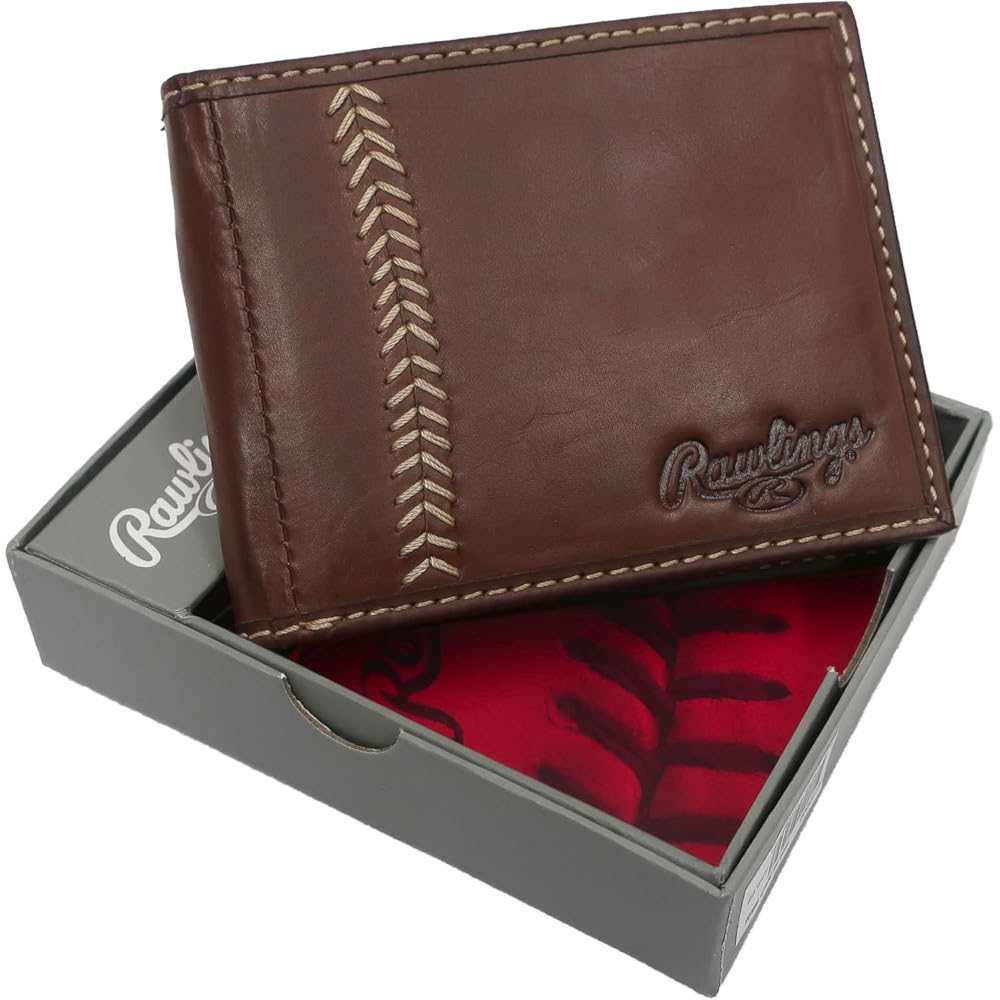 Rawlings Brown Baseball Stitch Bi-Fold Leather Wallet Rawlings Brown Baseball Stitch Bi-Fold Leather Wallet