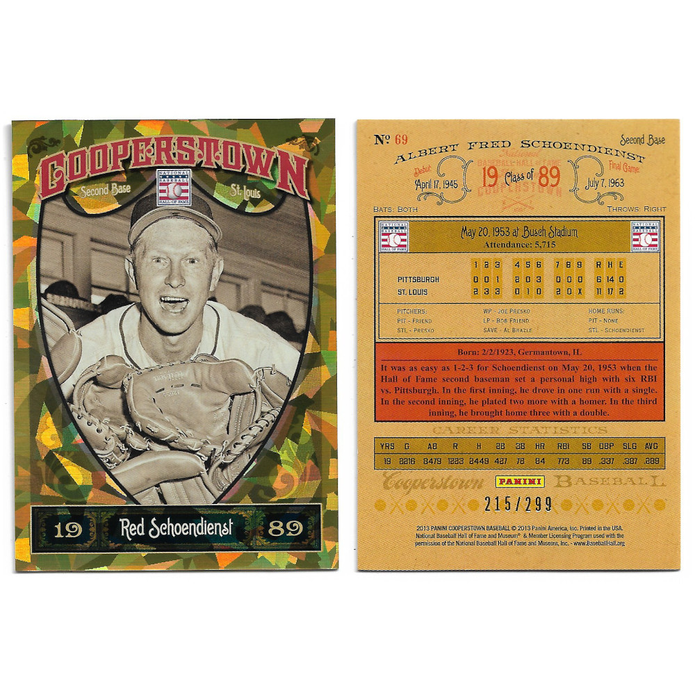 Red Schoendienst 2013 Panini Cooperstown Crystal # 69 Ltd Ed of 299 Red Schoendienst 2013 Panini Cooperstown Crystal # 69 Ltd Ed of 299