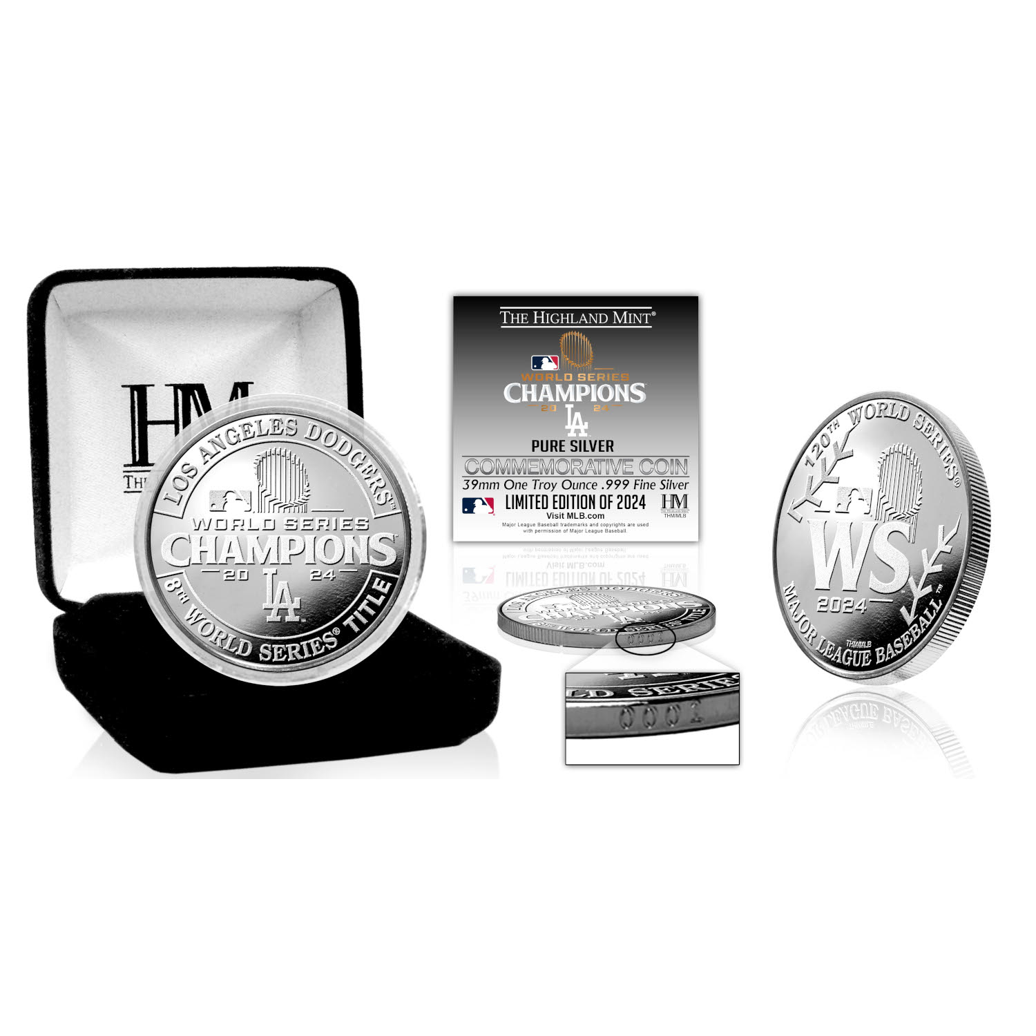 Los Angeles Dodgers 2024 World Series Champions 1 oz .999 Pure Silver Mint Coin Ltd Ed of 2,024
