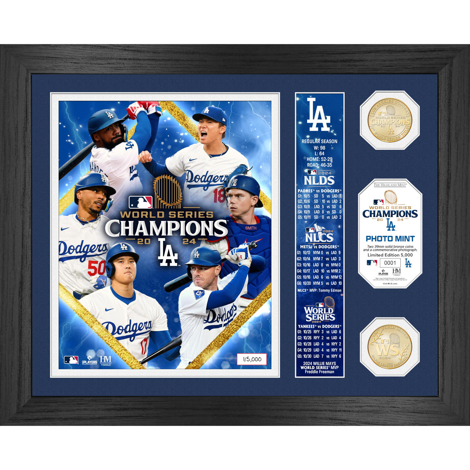 Los Angeles Dodgers 2024 World Series Champions 13" x 16" Bronze Coin Banner Photo Mint Ltd Ed of 5,000
