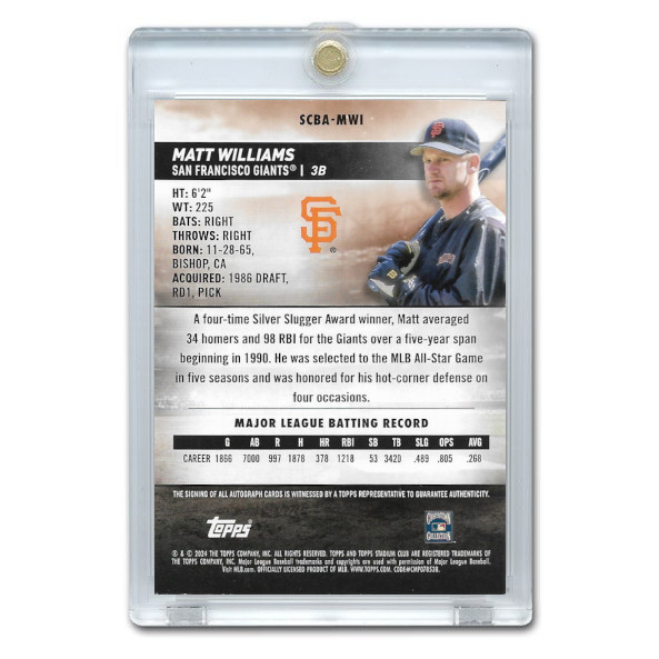 Matt Williams Autographed Card 2024 Stadium Club # SCBA-MW1