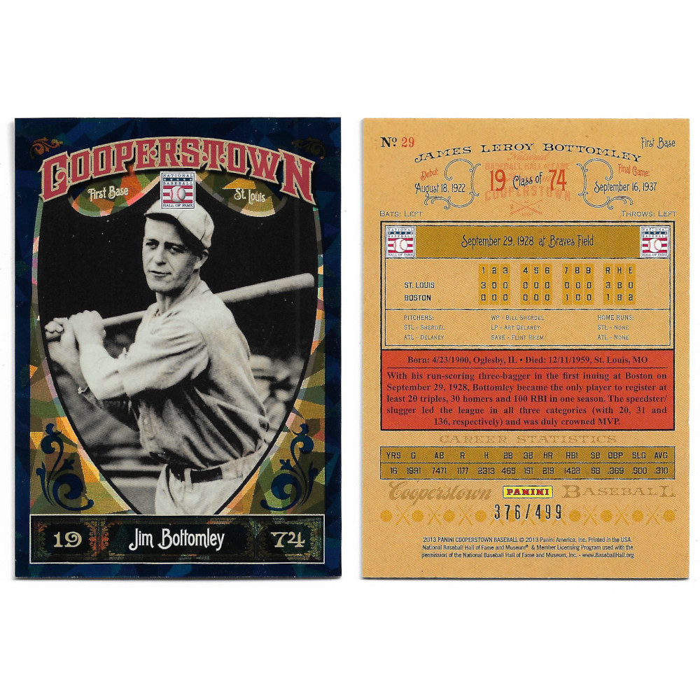 Jim Bottomley 2013 Panini Cooperstown Blue Crystal # 29 Ltd Ed of 499