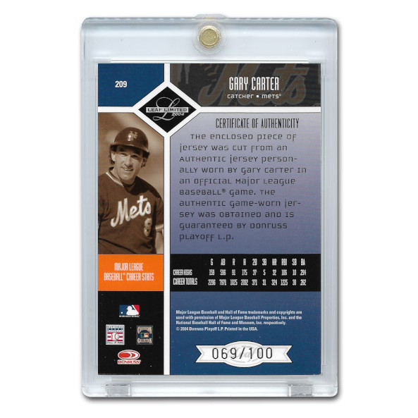 Gary Carter Autographed Card 2004 Leaf Limited Monikers Blue # 209 Ltd Ed of 100