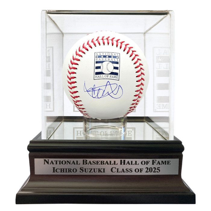 Ichiro Suzuki Autographed Hall of Fame Logo Baseball with HOF Case (HOF)
