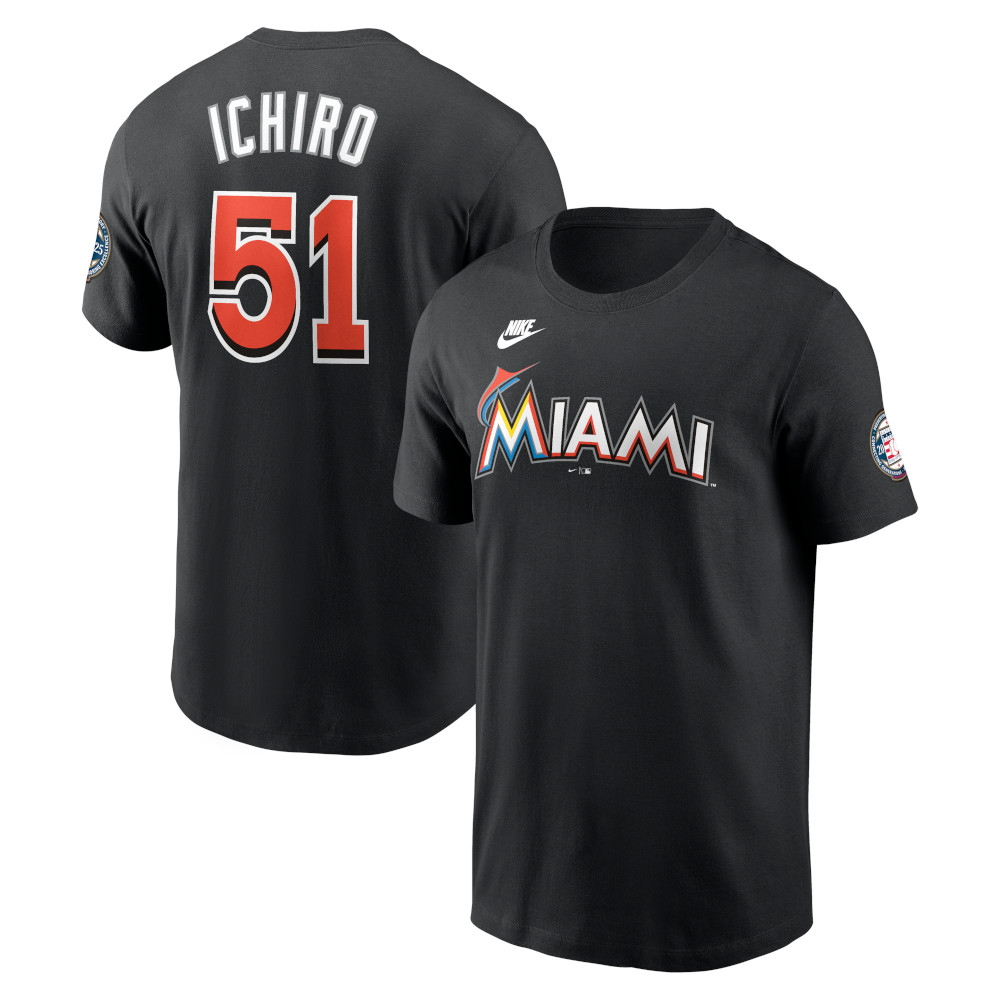 Men’s Nike Ichiro Suzuki Miami Marlins Baseball Hall of Fame 2025 Induction Name & Number T-Shirt Men’s Nike Ichiro Suzuki Miami Marlins Baseball Hall of Fame 2025 Induction Name & Number T-Shirt