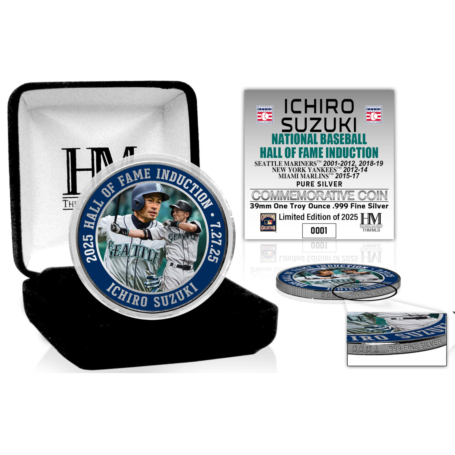 Ichiro Suzuki 2025 Hall of Fame Induction 1oz .999 Fine Silver Coin Ltd Ed of 2,025