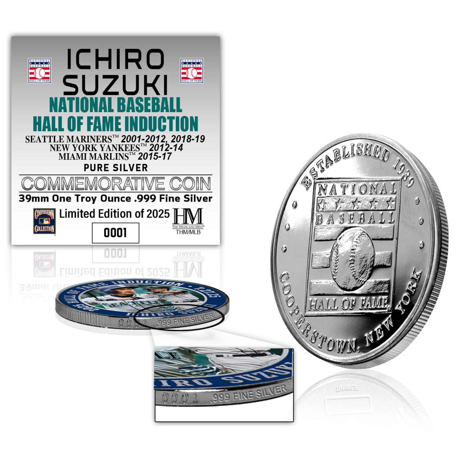 Ichiro Suzuki 2025 Hall of Fame Induction 1oz .999 Fine Silver Coin Ltd Ed of 2,025