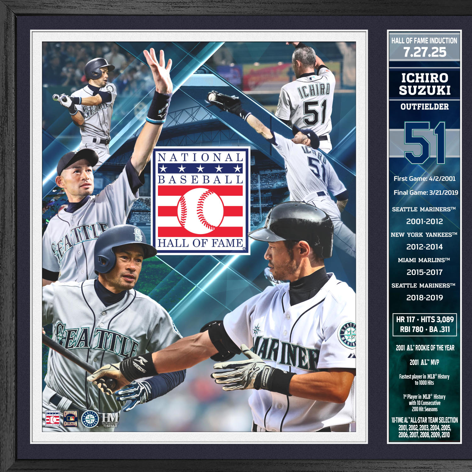 Ichiro Suzuki Class of 2025 Hall of Fame Induction 2 Silver Coin 13 x 16 Banner Photo Mint Ichiro Suzuki Class of 2025 Hall of Fame Induction 2 Silver Coin 13 x 16 Banner Photo Mint