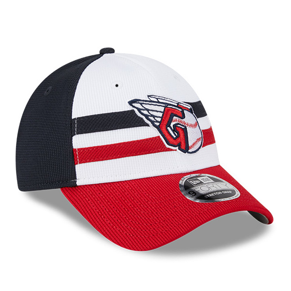 Men's New Era Cleveland Guardians White Red and Navy 2025 Batting Practice 9FORTY M-Crown Adjustable Hat