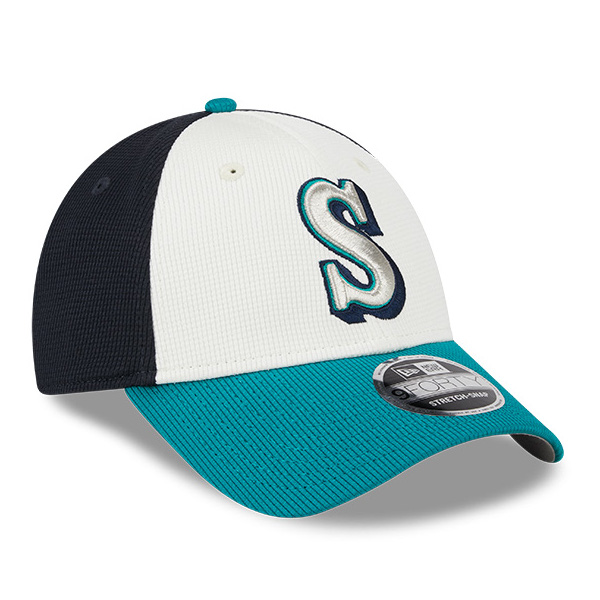 Men's New Era Seattle Mariners White Navy and Teal 2025 Batting Practice 9FORTY M-Crown Adjustable Hat