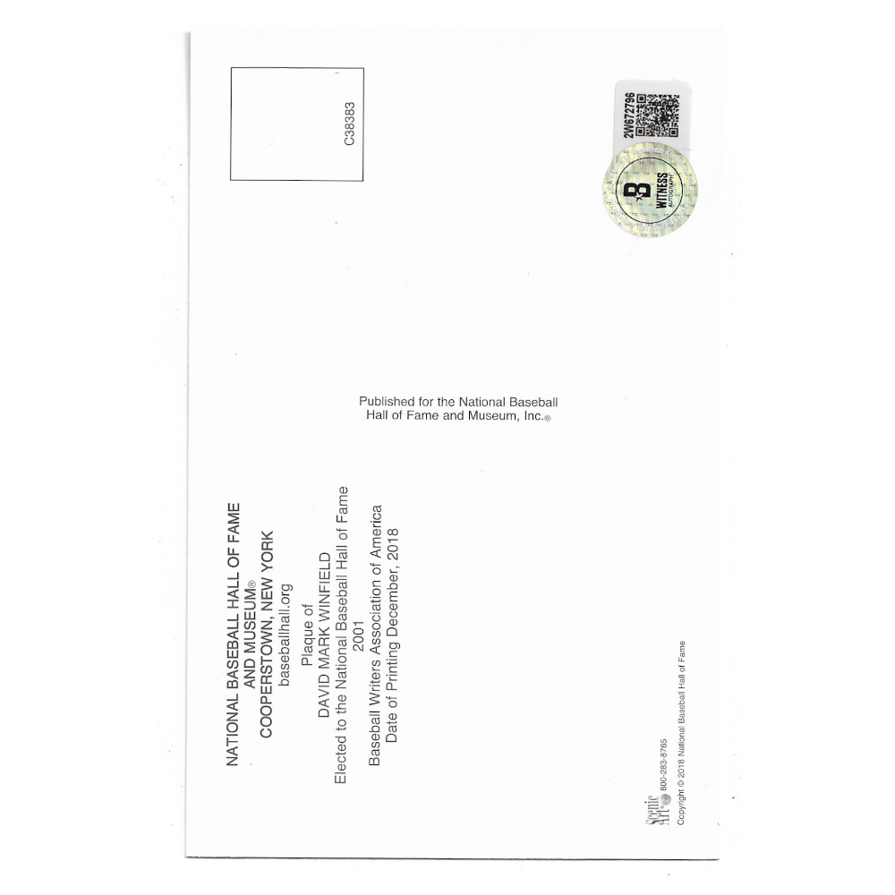 Dave Winfield Autographed Hall of Fame Plaque Postcard (Beckett) Dave Winfield Autographed Hall of Fame Plaque Postcard (Beckett)