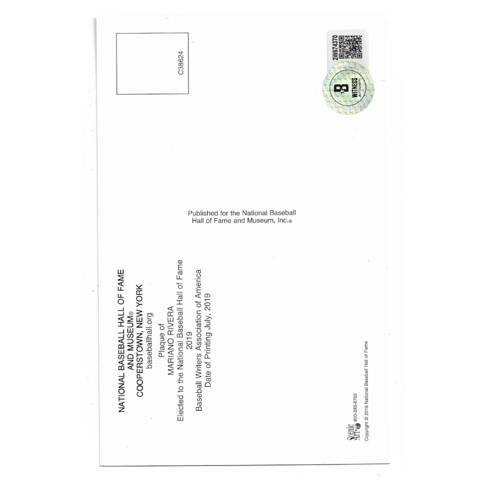 Mariano Rivera Autographed Hall of Fame Plaque Postcard (Beckett)