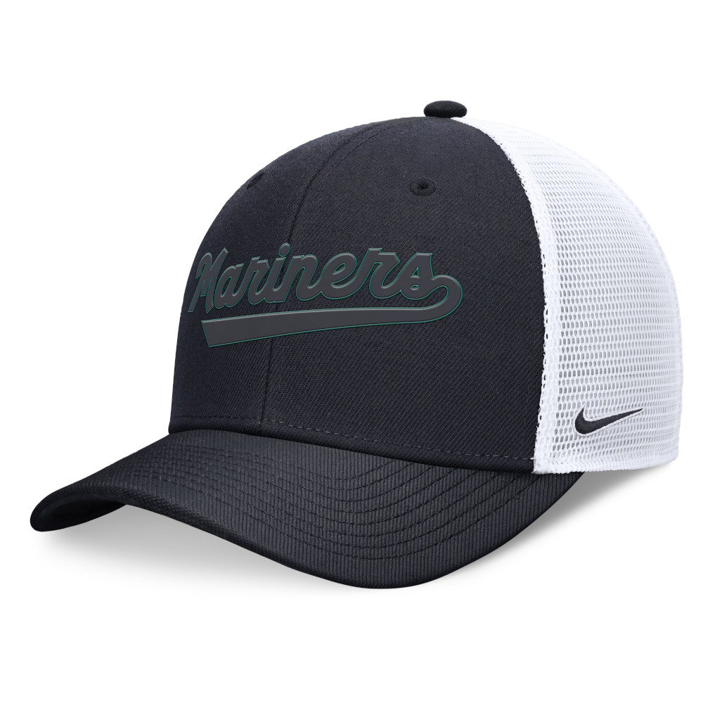 Men's Nike Seattle Mariners Navy and White Rise Trucker Men's Nike Seattle Mariners Navy and White Rise Trucker