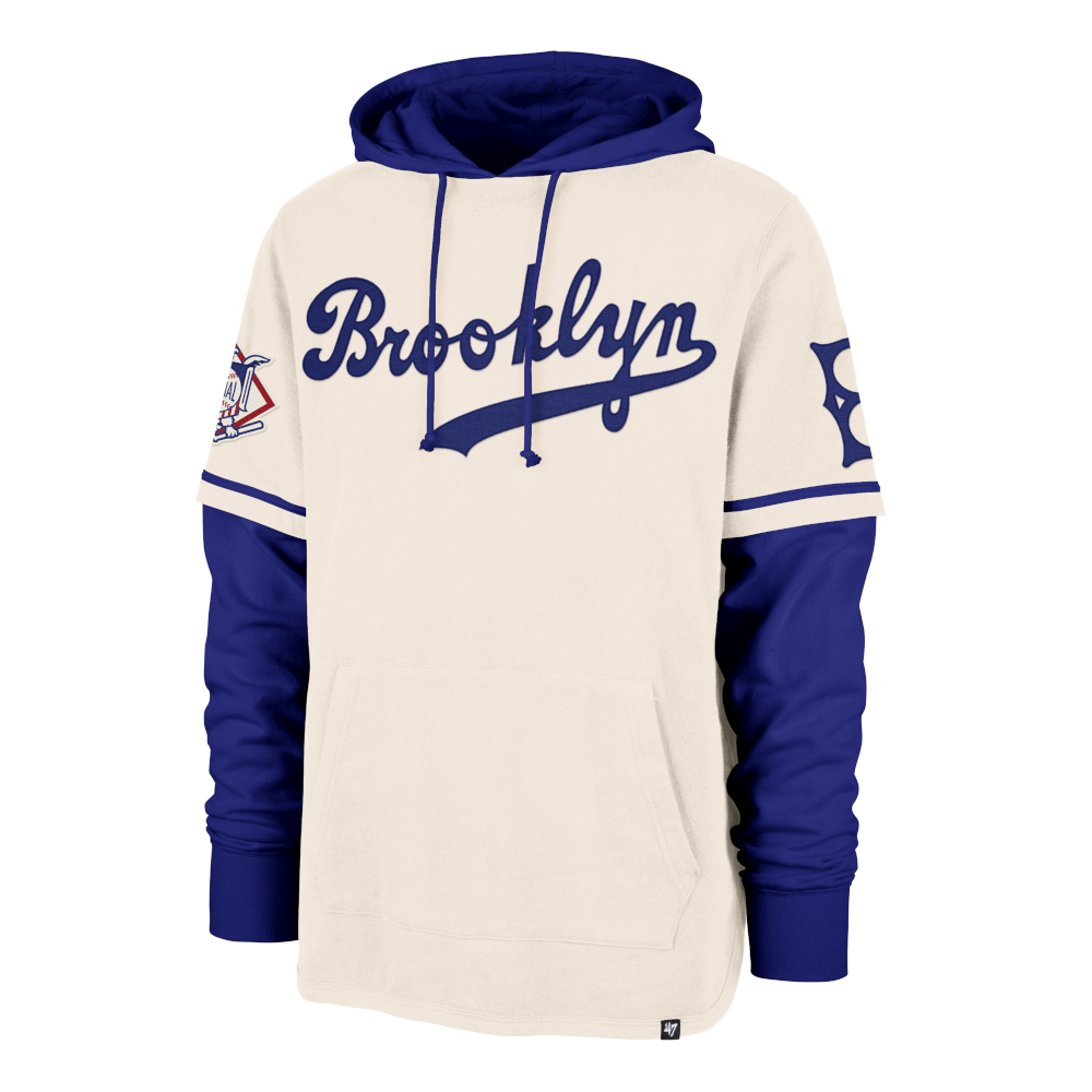 Men’s ’47 Brooklyn Dodgers Cooperstown Collection Trifecta Shortstop Royal and Off White Hooded Fleece Pullover Men’s ’47 Brooklyn Dodgers Cooperstown Collection Trifecta Shortstop Royal and Off White Hooded Fleece Pullover