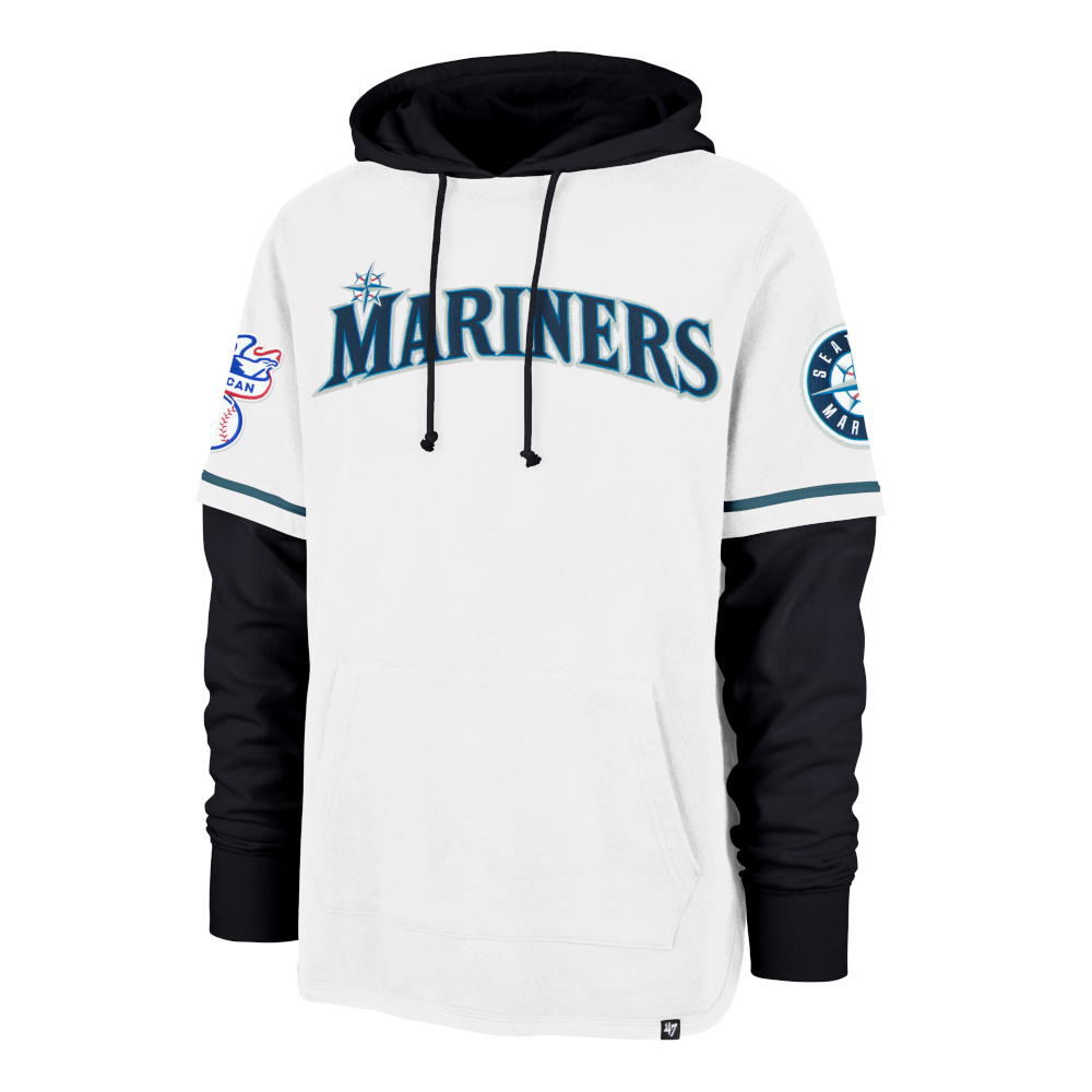 Men’s ’47 Seattle Mariners Cooperstown Collection Trifecta Shortstop Navy and Off White Hooded Fleece Pullover