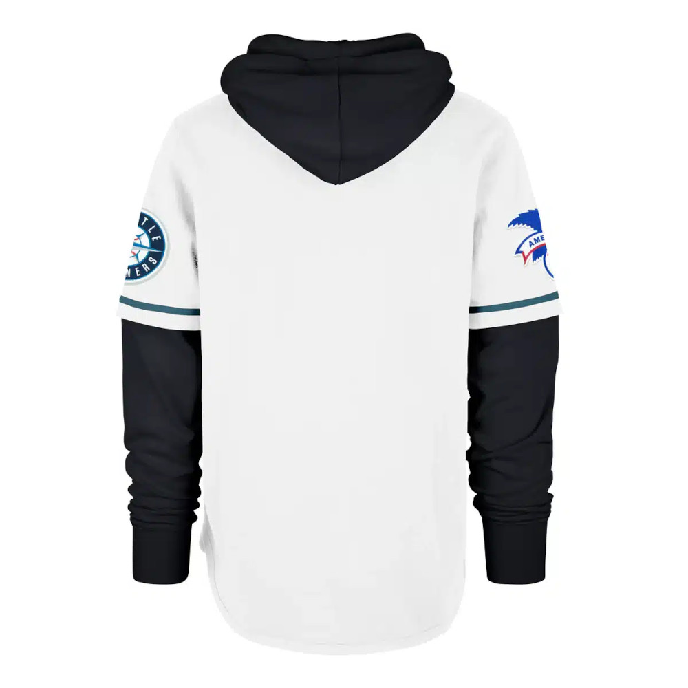 Men’s ’47 Seattle Mariners Cooperstown Collection Trifecta Shortstop Navy and Off White Hooded Fleece Pullover