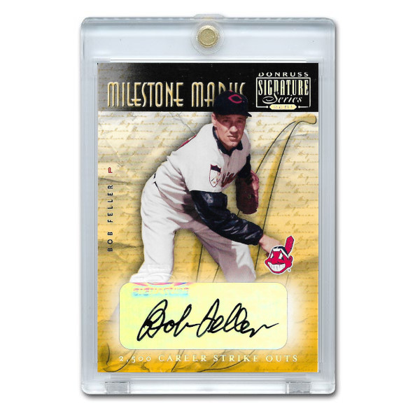 Bob Feller Autographed Card 2001 Donruss Signature Milestone Marks Ltd Ed of 202