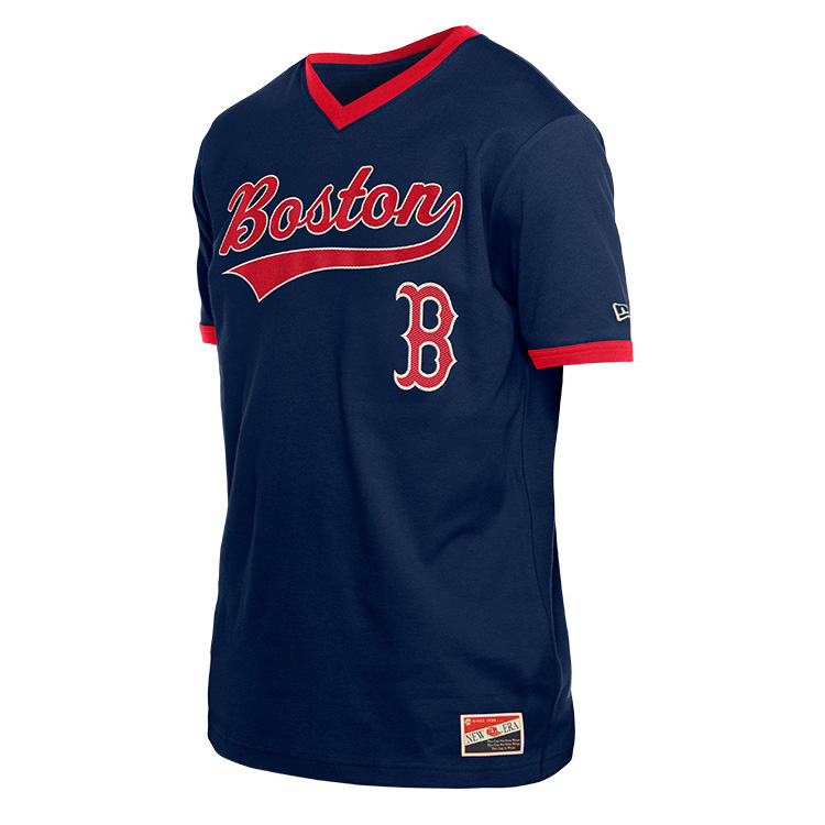 Men’s New Era Boston Red Sox Navy Script Logo V-Neck T-Shirt