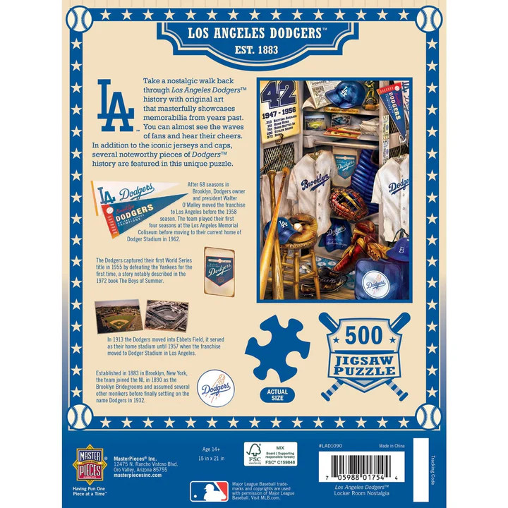 Los Angeles Dodgers Masterpieces Locker Room 500 Piece Jigsaw Puzzle