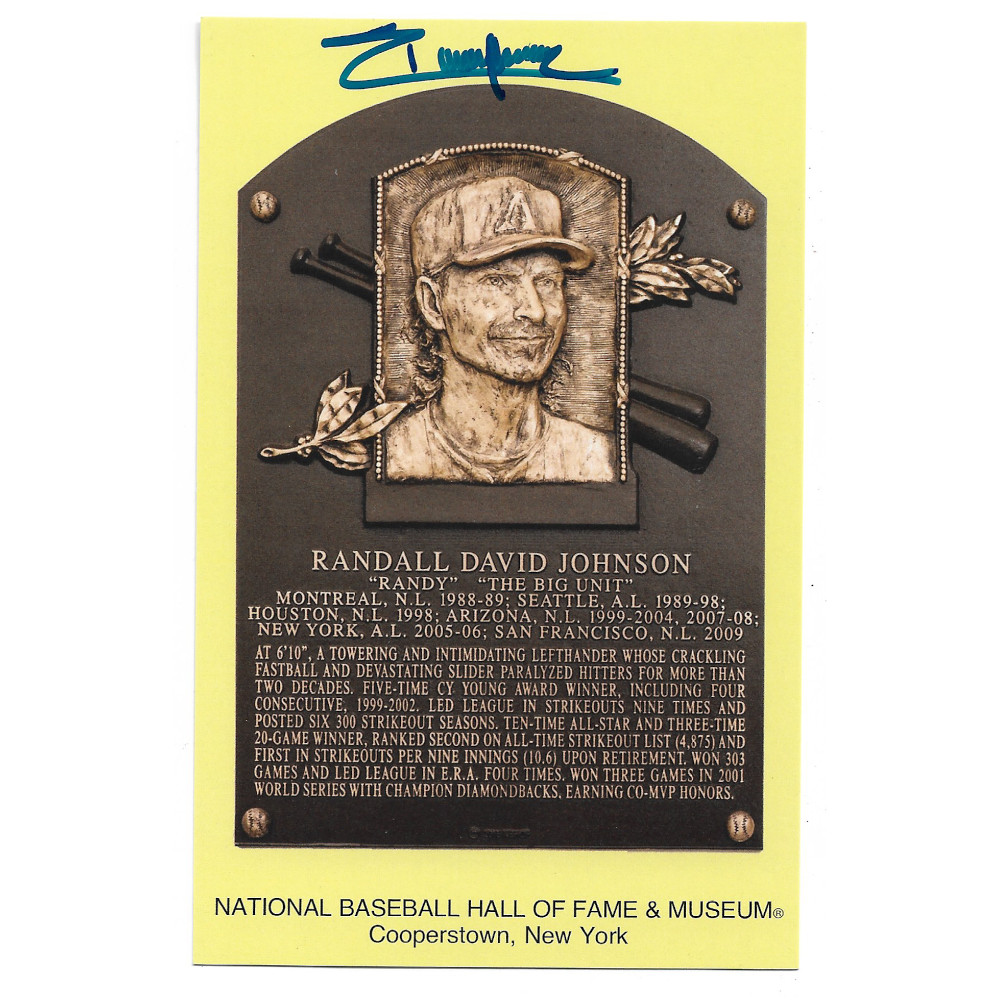 Randy Johnson Autographed Hall of Fame Plaque Postcard (Beckett)