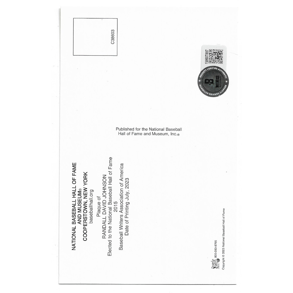 Randy Johnson Autographed Hall of Fame Plaque Postcard (Beckett)