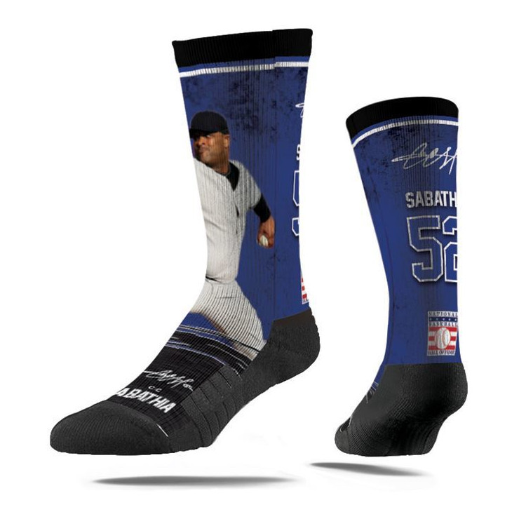 Men’s Strideline 2025 Baseball Hall of Fame Inductee CC Sabathia Profile Blue and Black Premium Crew Socks