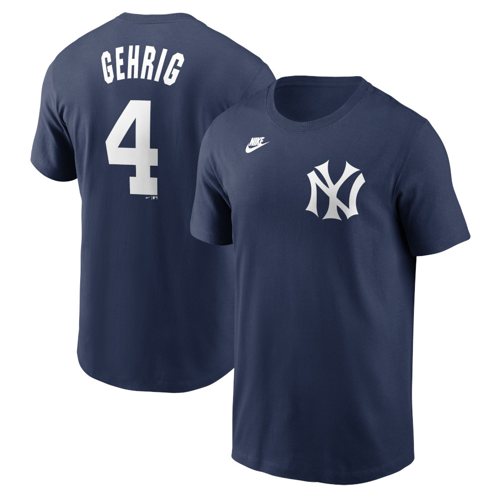 Men’s Nike Lou Gehrig New York Yankees Cooperstown Collection Name & Number Navy T-Shirt (2025)