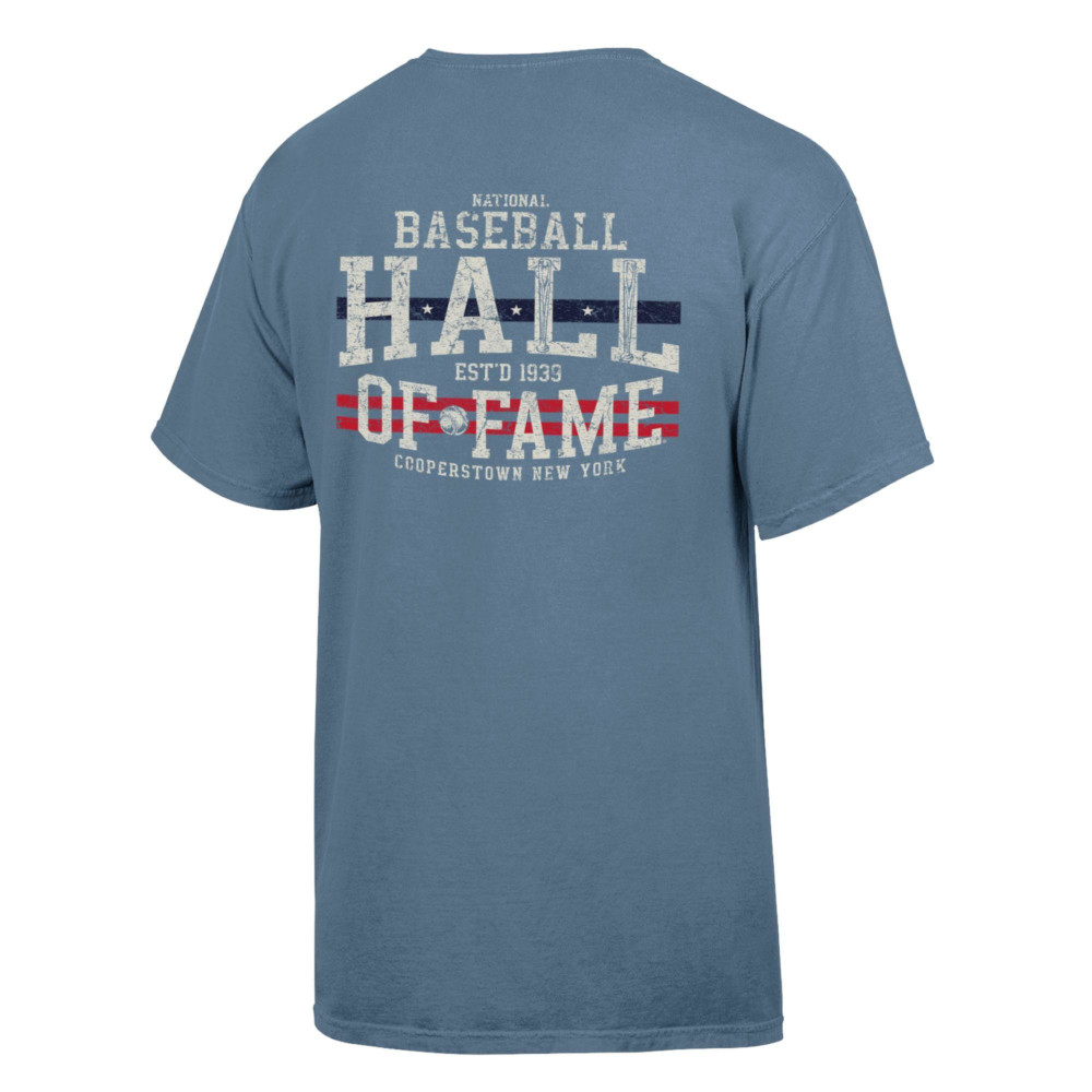 Men’s Baseball Hall of Fame Full Back Light Blue Vintage Dyed T-Shirt Men’s Baseball Hall of Fame Full Back Light Blue Vintage Dyed T-Shirt