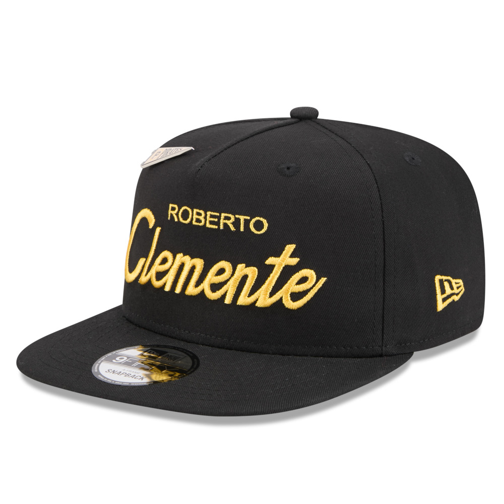 Men’s New Era Roberto Clemente 9FIFTY Snapback Adjustable Black Cap With Pittsburgh Pirates Pennant Pin