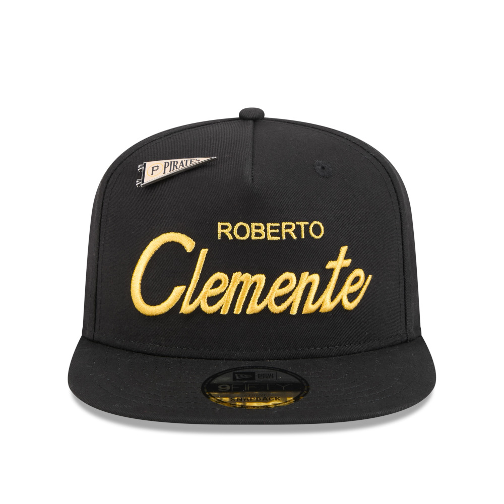 Men’s New Era Roberto Clemente 9FIFTY Snapback Adjustable Black Cap With Pittsburgh Pirates Pennant Pin