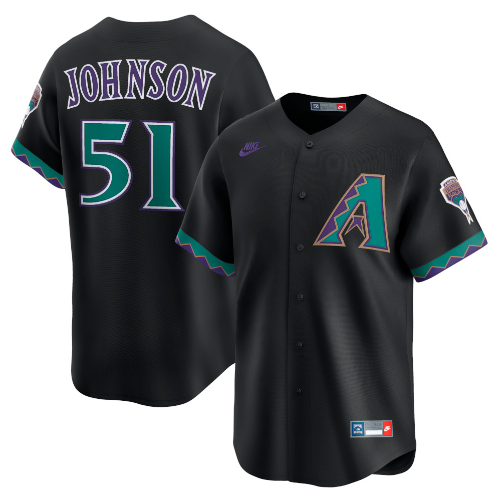 Men’s Nike Randy Johnson Arizona Diamondbacks Cooperstown Collection Limited Full Button Front Black Replica Jersey