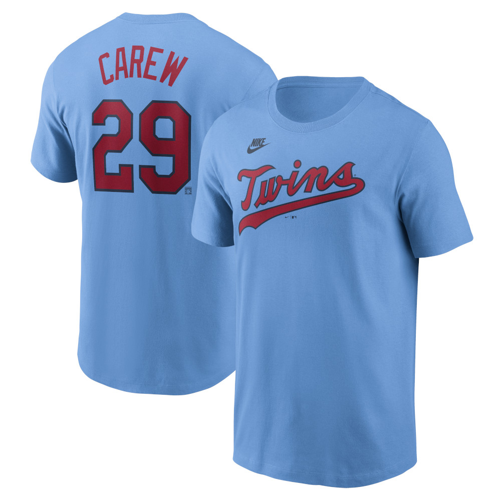 Men’s Nike Rod Carew Minnesota Twins Cooperstown Collection Name & Number Light Blue T-Shirt Men’s Nike Rod Carew Minnesota Twins Cooperstown Collection Name & Number Light Blue T-Shirt