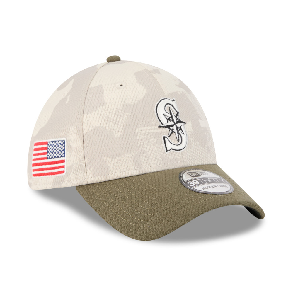 Men’s New Era Seattle Mariners 2025 Armed Forces 39THIRTY Camo and Army Green Flex Fit Cap
