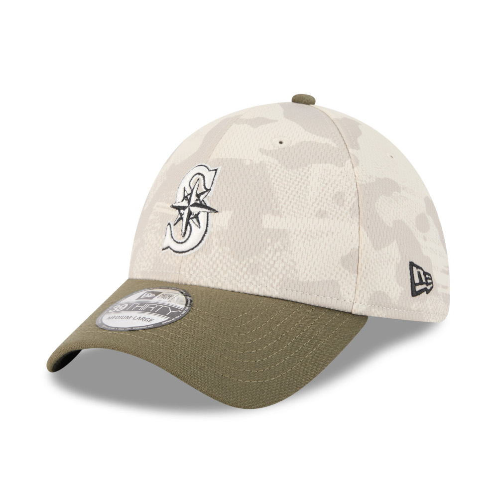 Men’s New Era Seattle Mariners 2025 Armed Forces 39THIRTY Camo and Army Green Flex Fit Cap