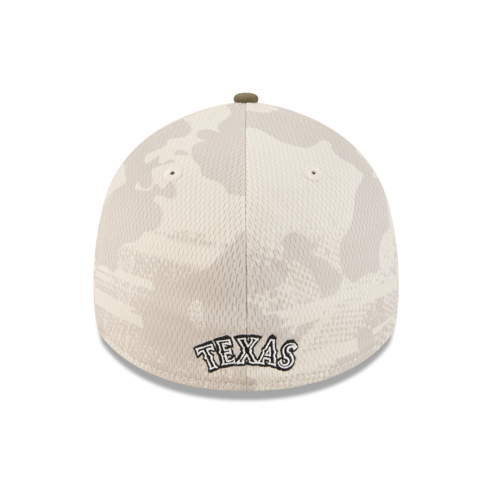 Men’s New Era Texas Rangers 2025 Armed Forces 39THIRTY Camo and Army Green Flex Fit Cap