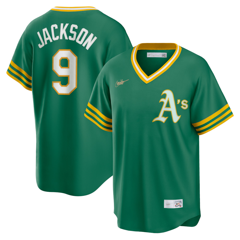 Men’s Nike Reggie Jackson Oakland Athletics Cooperstown Collection Kelly Green Replica Jersey