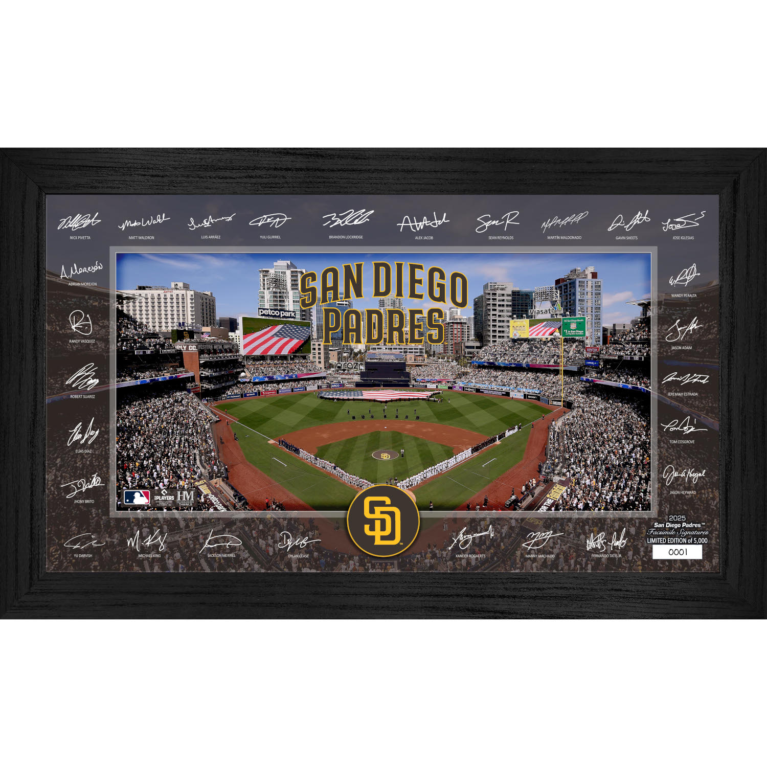 San Diego Padres Highland Mint 2025 Framed 12 x 20 Signature Field
