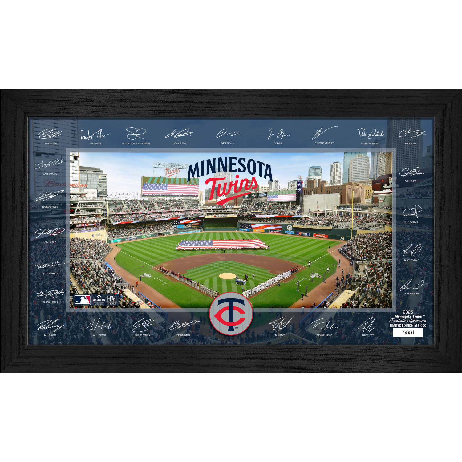 Minnesota Twins Highland Mint 2025 Framed 12 x 20 Signature Field