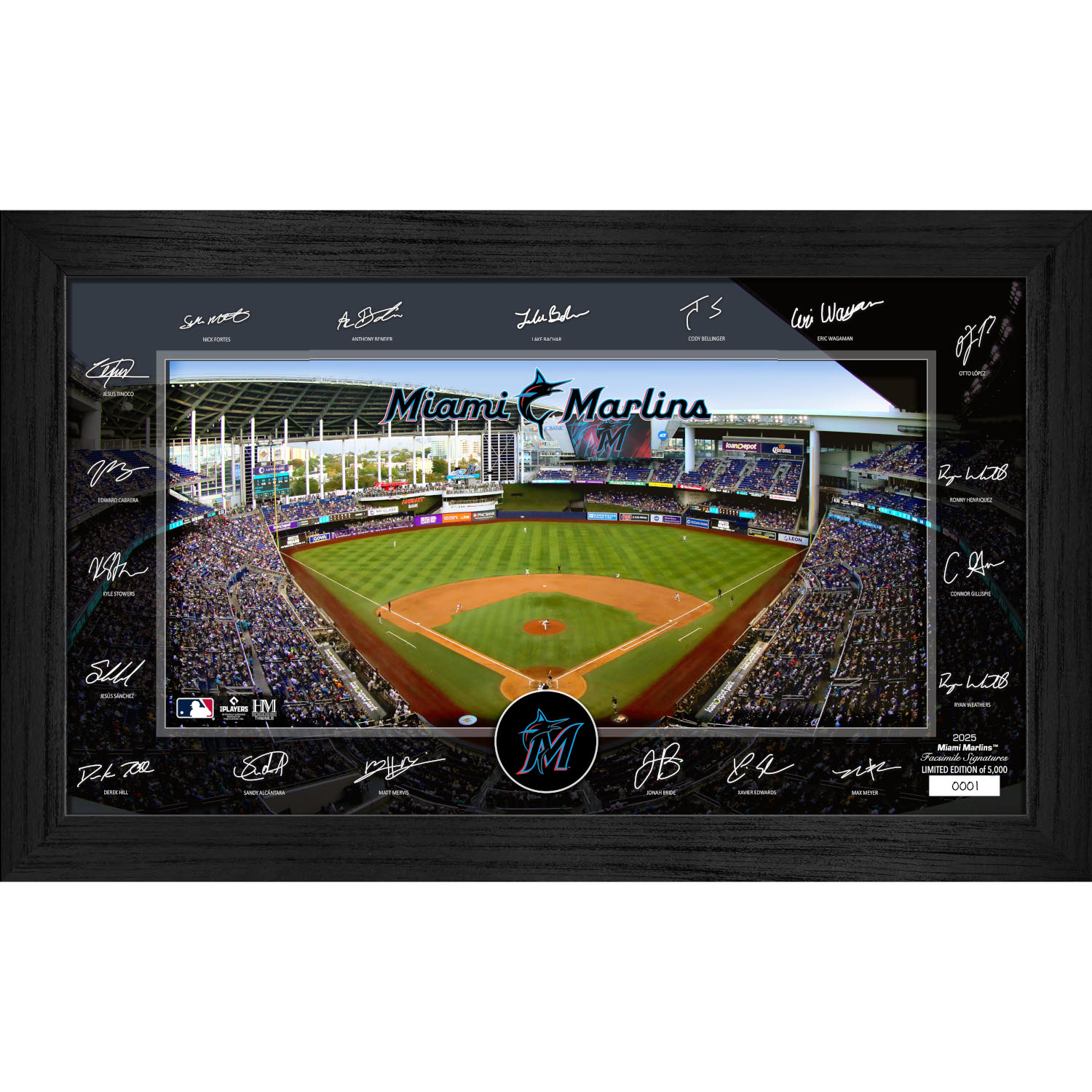 Miami Marlins Highland Mint 2025 Framed 12 x 20 Signature Field