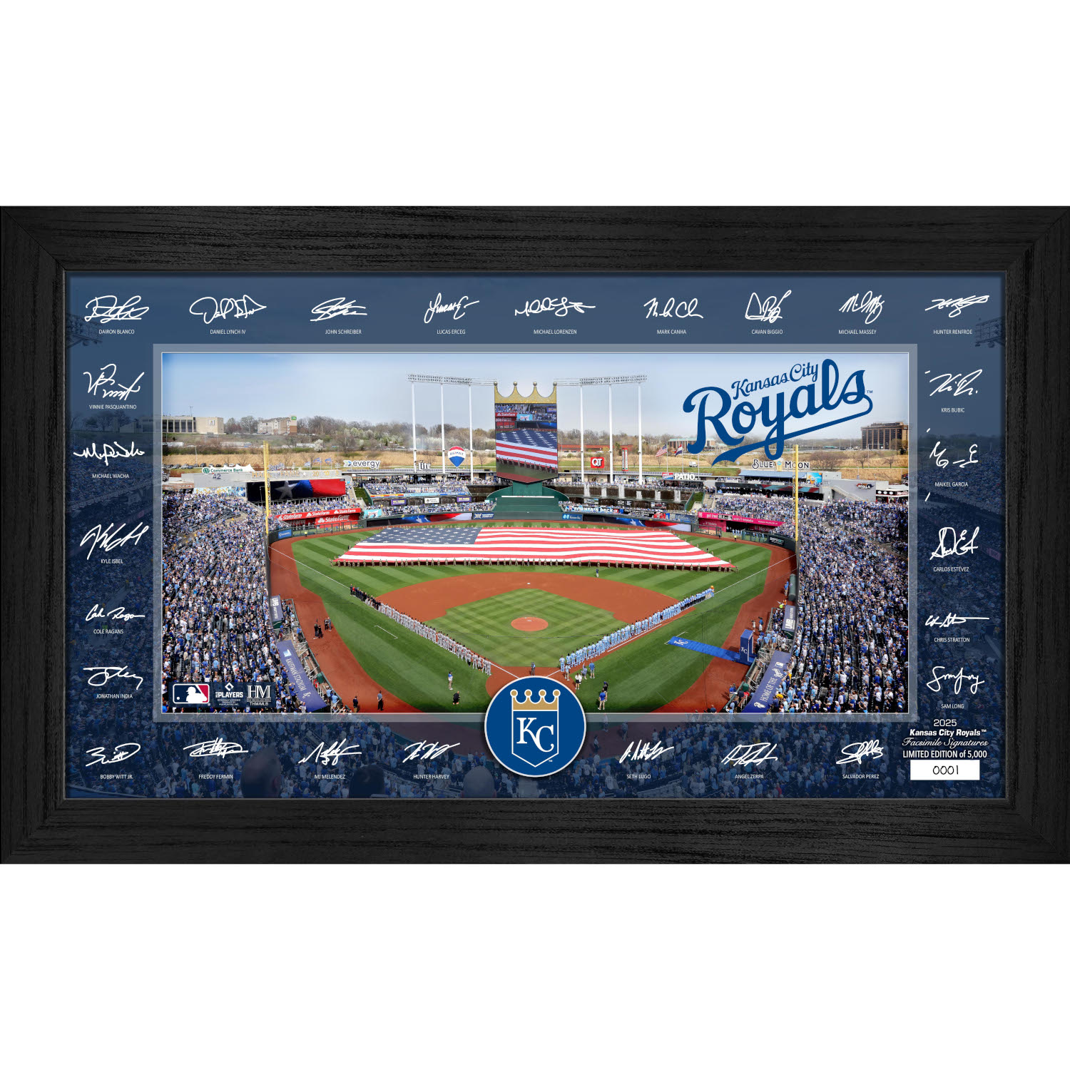 Kansas City Royals Highland Mint 2025 Framed 12 x 20 Signature Field