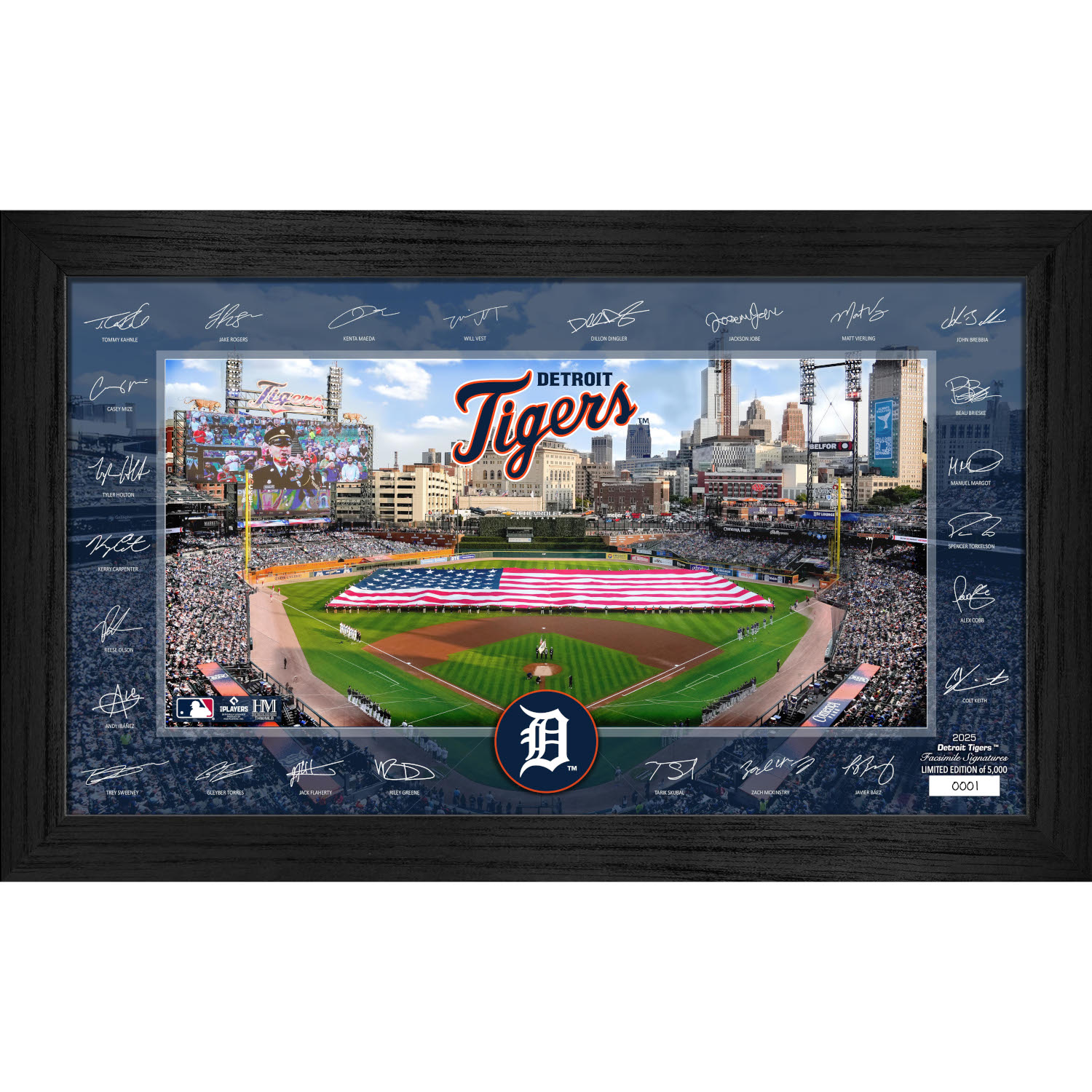 Detroit Tigers Highland Mint 2025 Framed 12 x 20 Signature Field