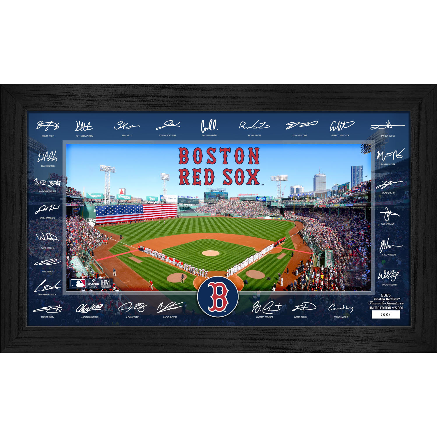 Boston Red Sox Highland Mint 2025 Framed 12 x 20 Signature Field