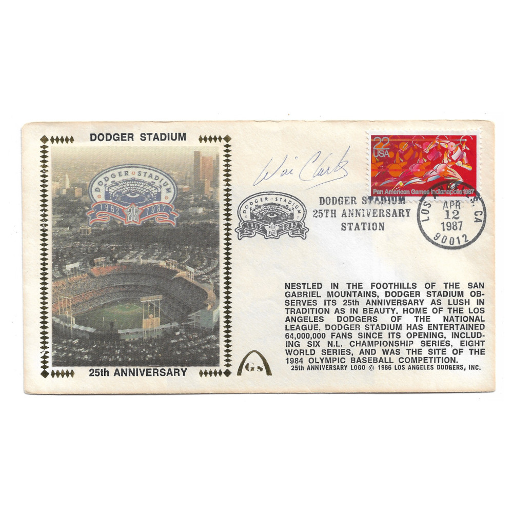 Will Clark Autographed First Day Cover - 1987 Dodger Stadium 25th Anniversary (baseball stamp) (JSA)