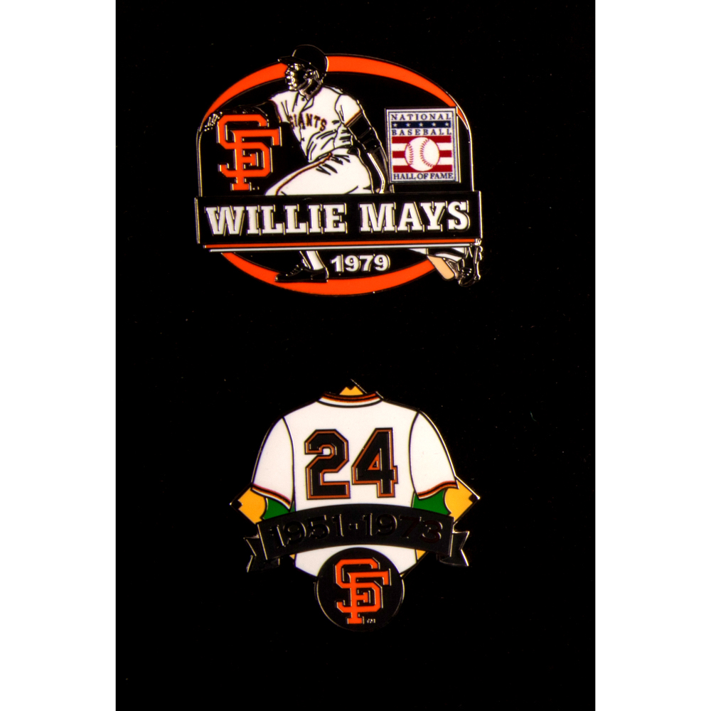 Willie Mays Hall of Fame Exclusive 3 Piece Pin Set with Plaque Bust Ltd Ed of 1,979